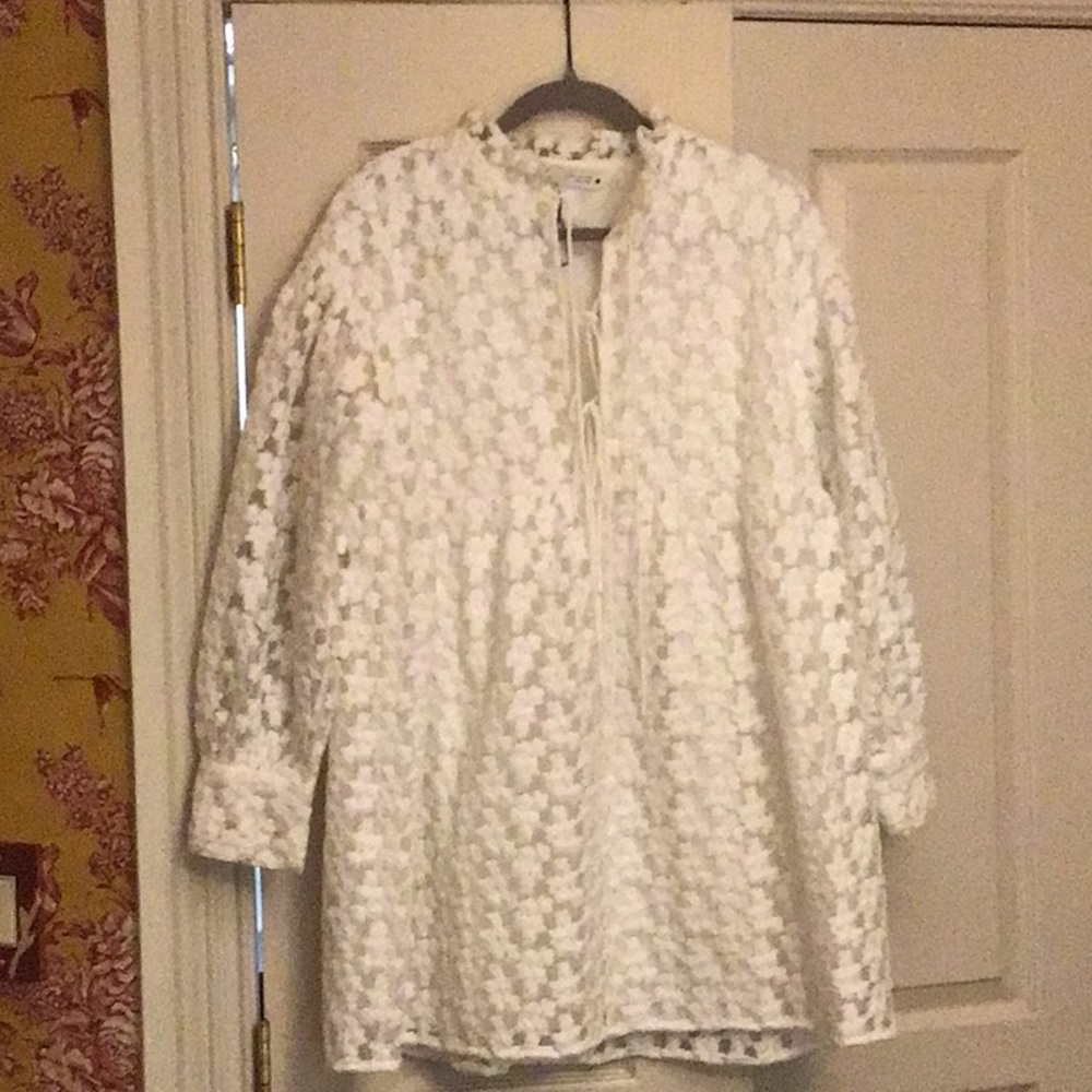Mini white cotton flocked flower dress